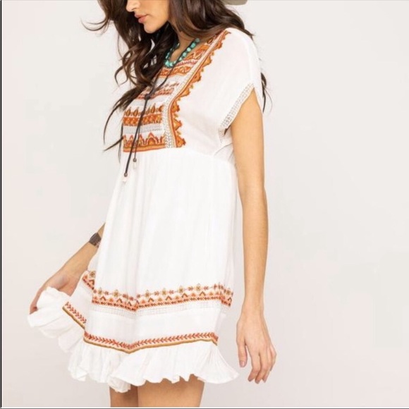 FREE PEOPLE Ivory Embroidered Sunrise Wanderer Mini Dress - Picture 3 of 12